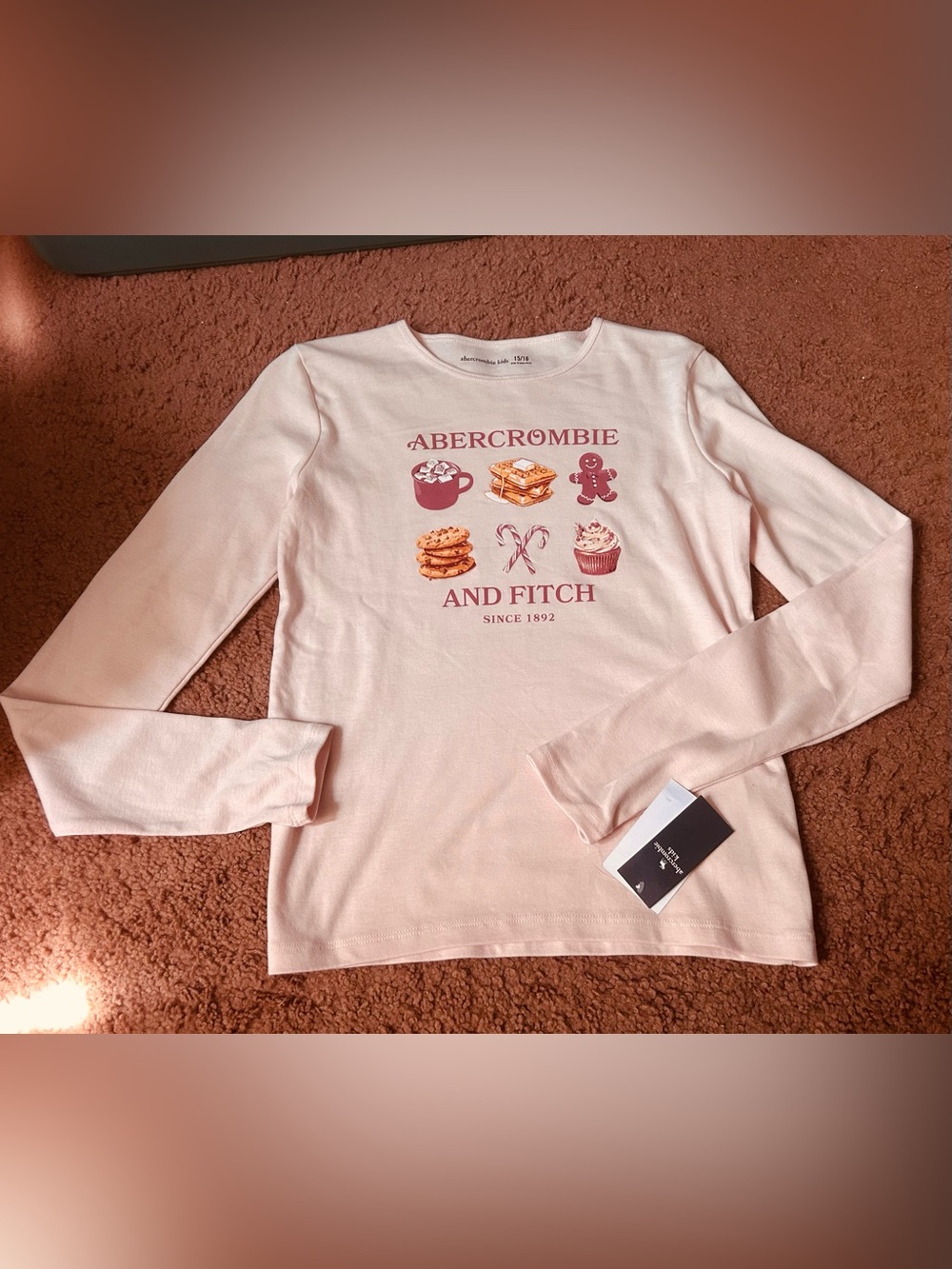 Abercrombie Kids Girl's Shirt Size 15-16 XL NEW Pink Winter Holiday Theme